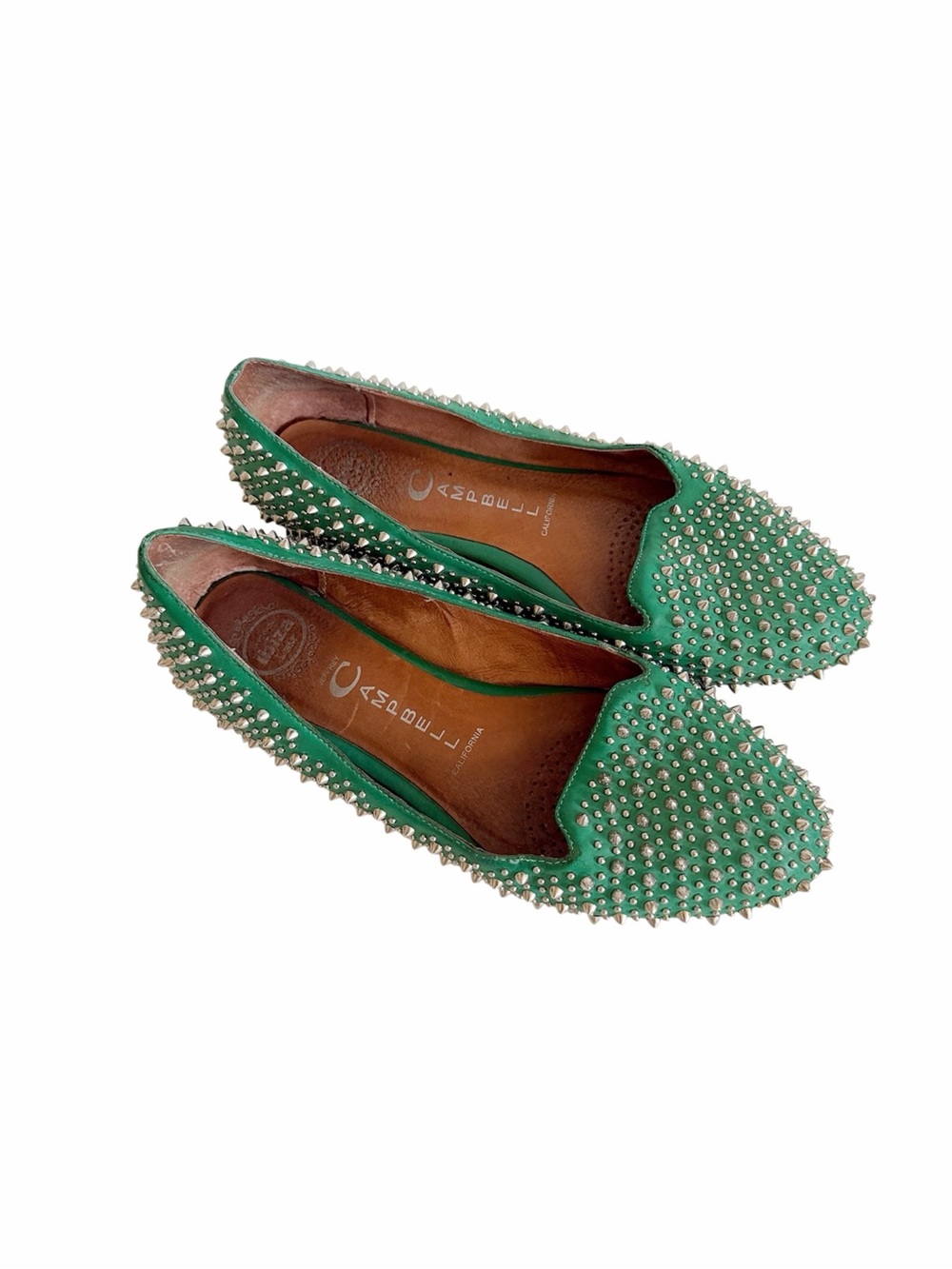 Jeffrey Campbell Green Studded Pointed Toe Flats